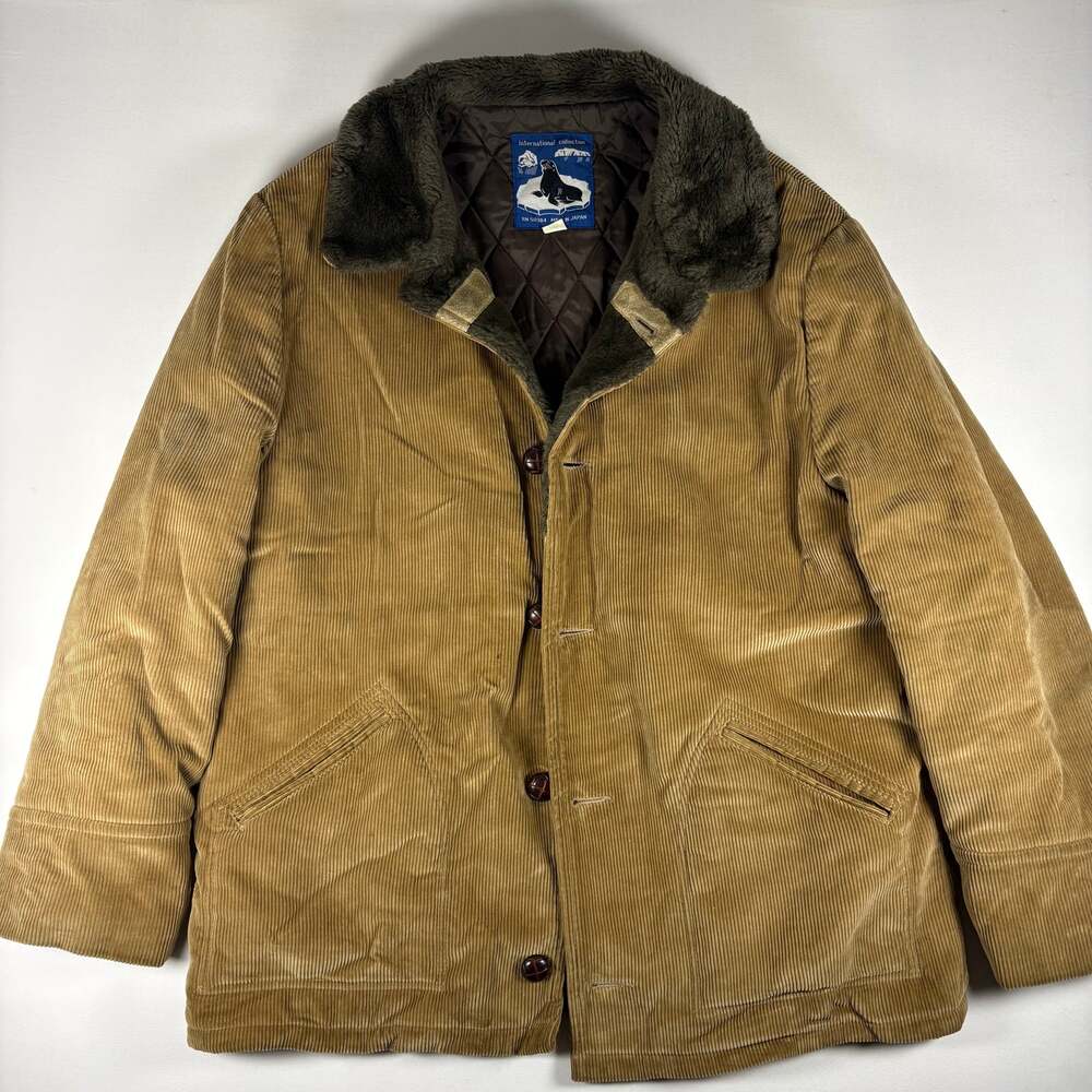 Vintage 70s Grande Bay Corduroy Jacket Made in Japan Ranch Coat Fur Mens Large